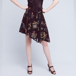 Eva Franco Anthropologie Garden of Eden Embroidered Floral Black Skirt 2